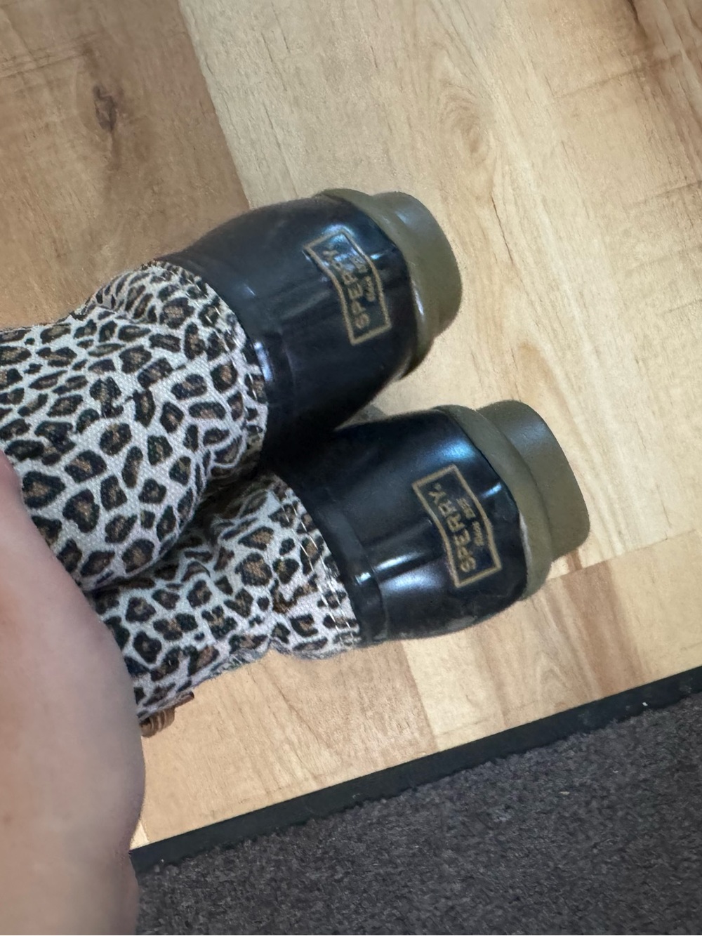 Sperry Leopard Print Duck Boots in Black and Brown - Picture 3 of 4